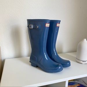 Hunter Youth 3B/4G Kids Shiny Blue Rain Boots